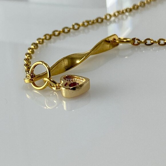 Gold Plated Stainless Steel Twisted Bar and Heart Necklace - Picture 7 of 7